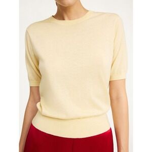 NWT BY MALENE BIRGER Lelle Yellow Knit Short Sleeve Sweater Top Large Silk Blend